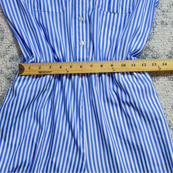 Spense Blue and White Striped Sleeveless Jumpsuit with Belt - Picture 5 of 13